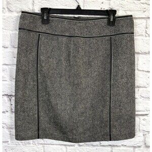 Michael Kors Black Wool Blend‎ Tweed Leather Trim Straight Mini Skirt Dressy 12